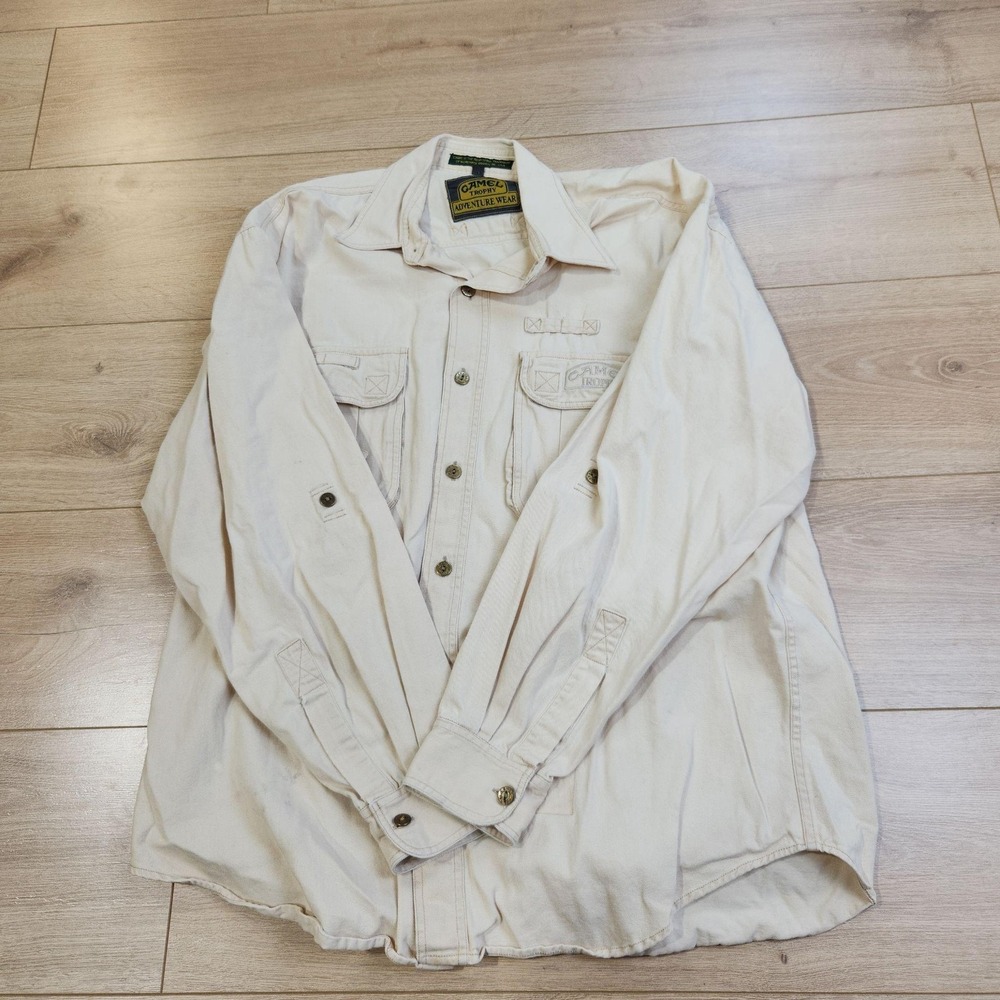 Vintage Camel Trophy Shirt Mens XL Beige Long Sleeve Button Up Safari Outdoor